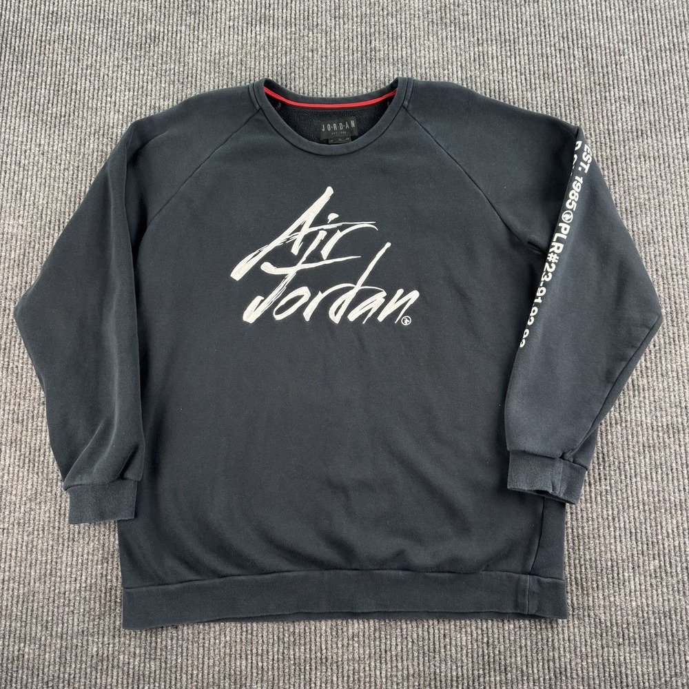 Air Jordan Sweatshirt Men Extra Large Black Spell Out Logo Crew Neck Streetwear